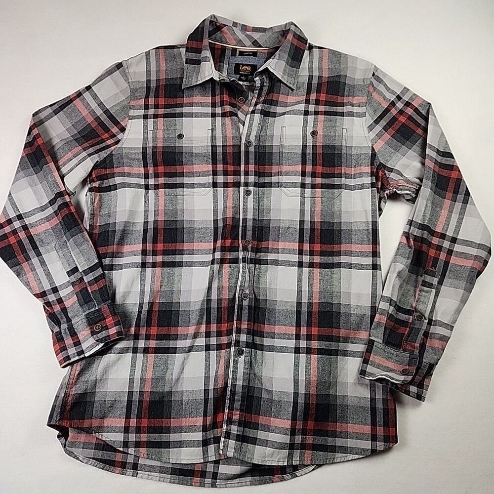 Lee Men Plaid Regular Fit Cotton Button Down Long Sleeve Work Shirt Large